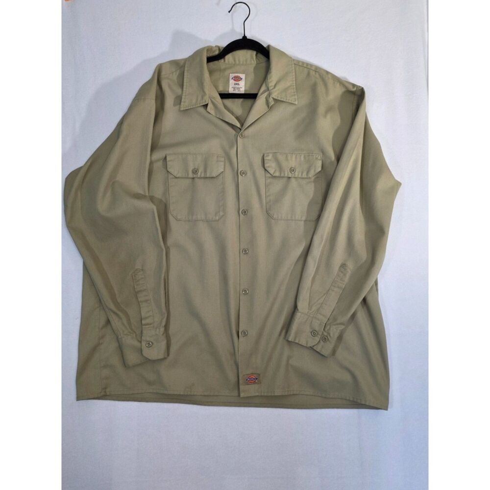 Dickies Long Sleeve Work Shirt Button Down Twill Dual Pocket Khaki Tan Mens 2XL